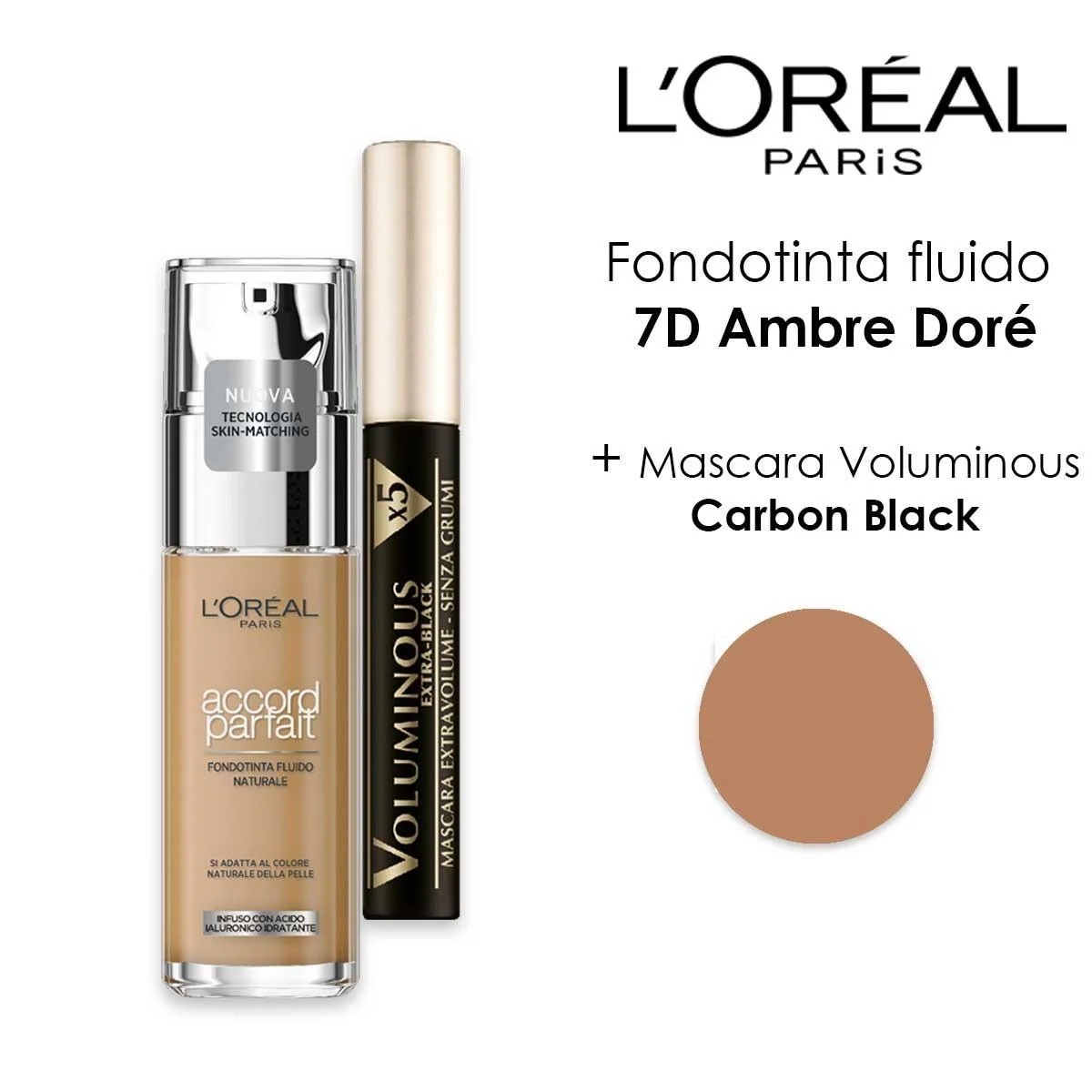 L'oreal fondotinta accord parfait 7d + mascara voluminous nero carbone