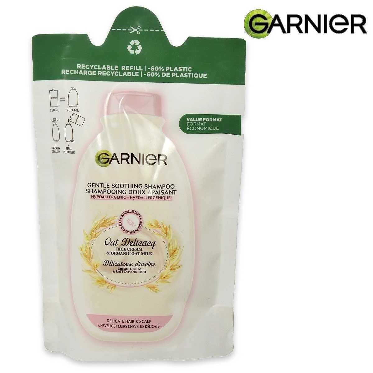 Garnier shampoo ricarica 250 ml lenitivo al latte d'avena delicato
