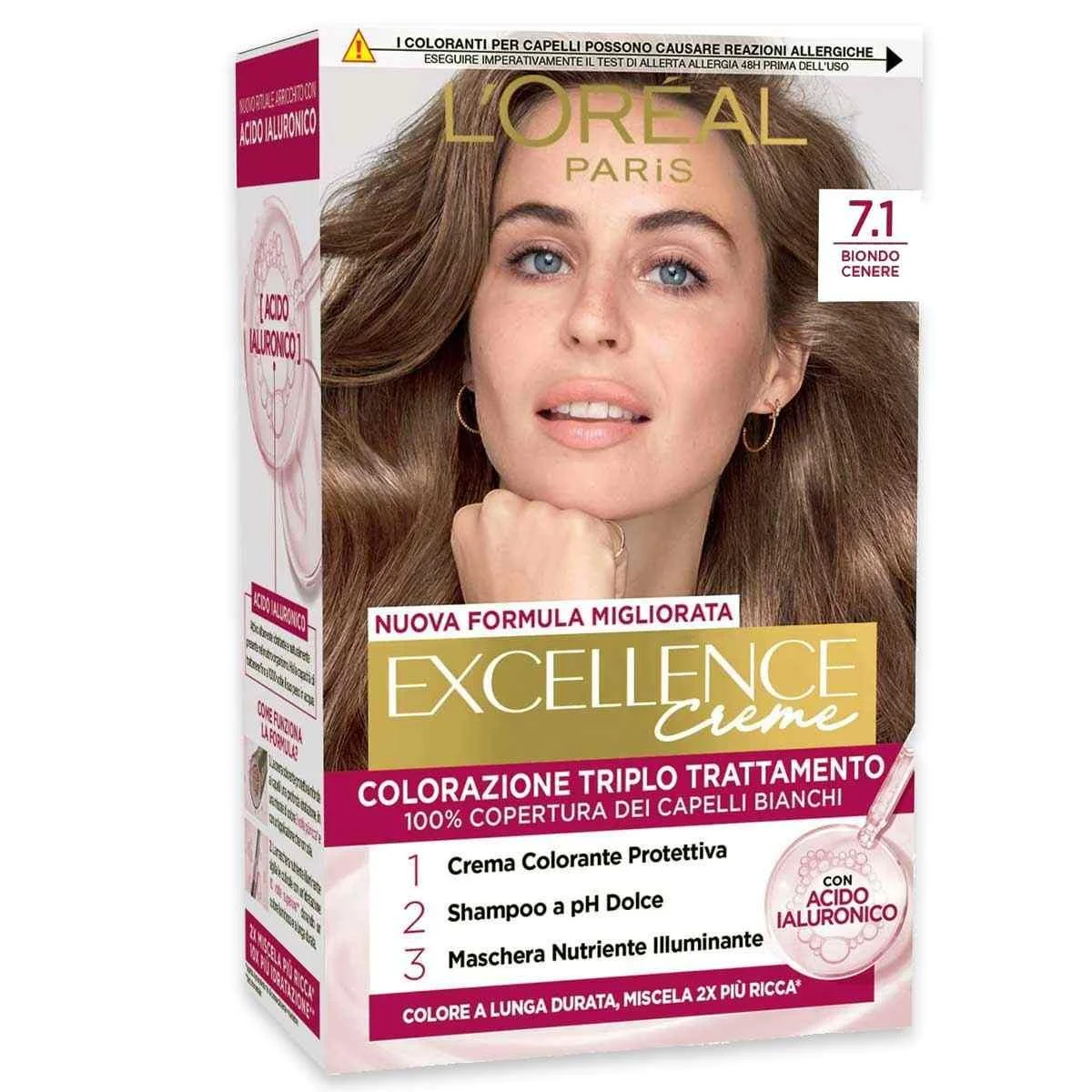L'oreal colorazione triplo trattamento excellence n 7.1 biondo cenere
