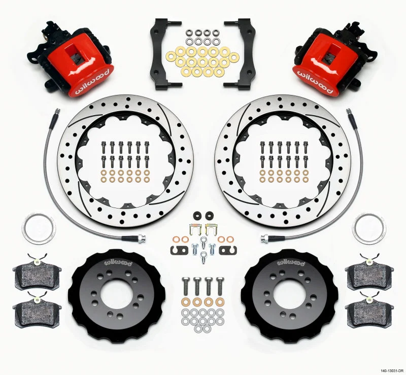 Wilwood Combination Parking Brake Rear Kit 12.88in Drilled Red 2013-Up Ford Focus ST w/ Lines
