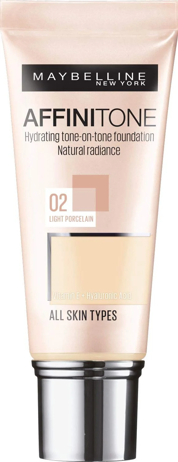 Maybelline Fondotinta Affinitone Hydrating Tone-One-Tone - Trucco uniformante con pigmenti HD 30 ml 02 light procelain