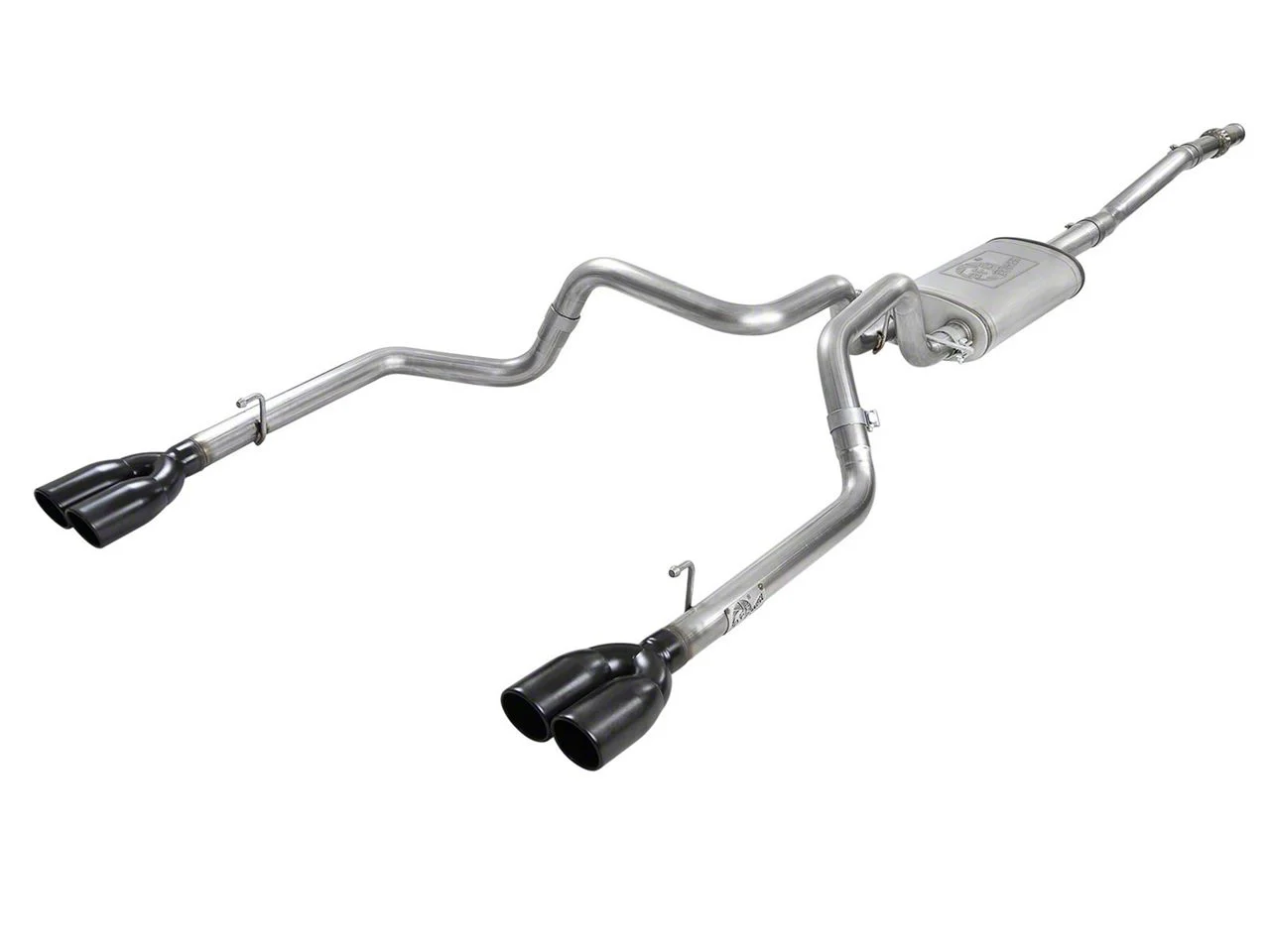 AFE Vulcan Series 3 to 2.50-Inch Dual Exhaust System with Black Tips; Rear Exit (19-26 5.3L Sierra 1500 w/o Factory Dual Exhaust)