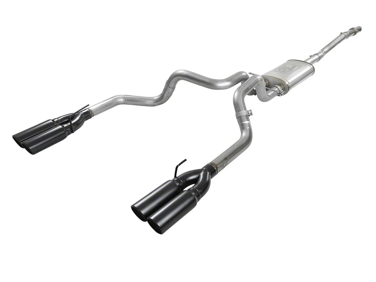 AFE Vulcan Series 3-Inch Dual Exhaust System with Black Tips; Rear Exit (19-26 5.3L Sierra 1500 w/ Factory Dual Exhaust)