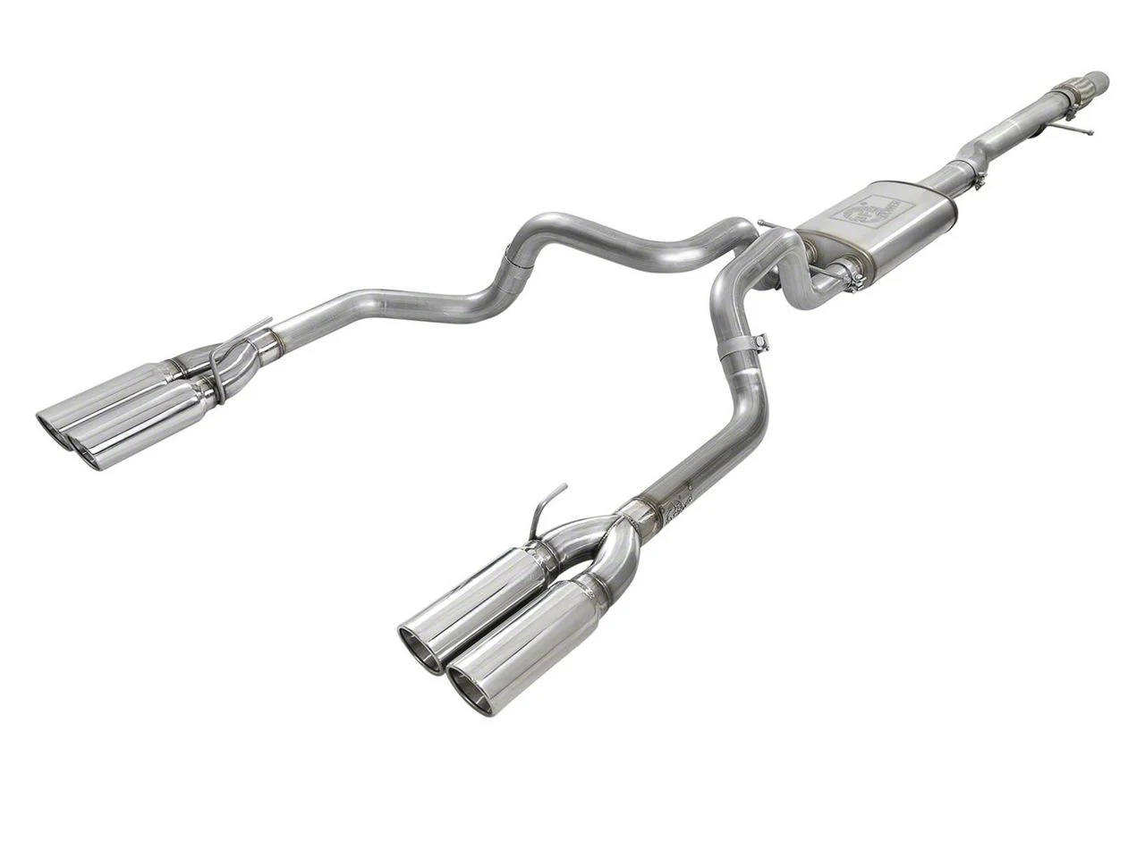AFE Vulcan Series 4 to 3-Inch Dual Exhaust System with Polished Tips; Rear Exit (19-26 6.2L Sierra 1500 w/ Factory Dual Exhaust)