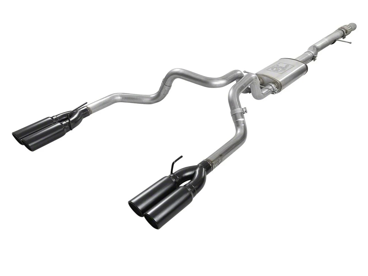 AFE Vulcan Series 4 to 3-Inch Dual Exhaust System with Black Tips; Rear Exit (19-26 6.2L Silverado 1500 w/ Factory Dual Exhaust)
