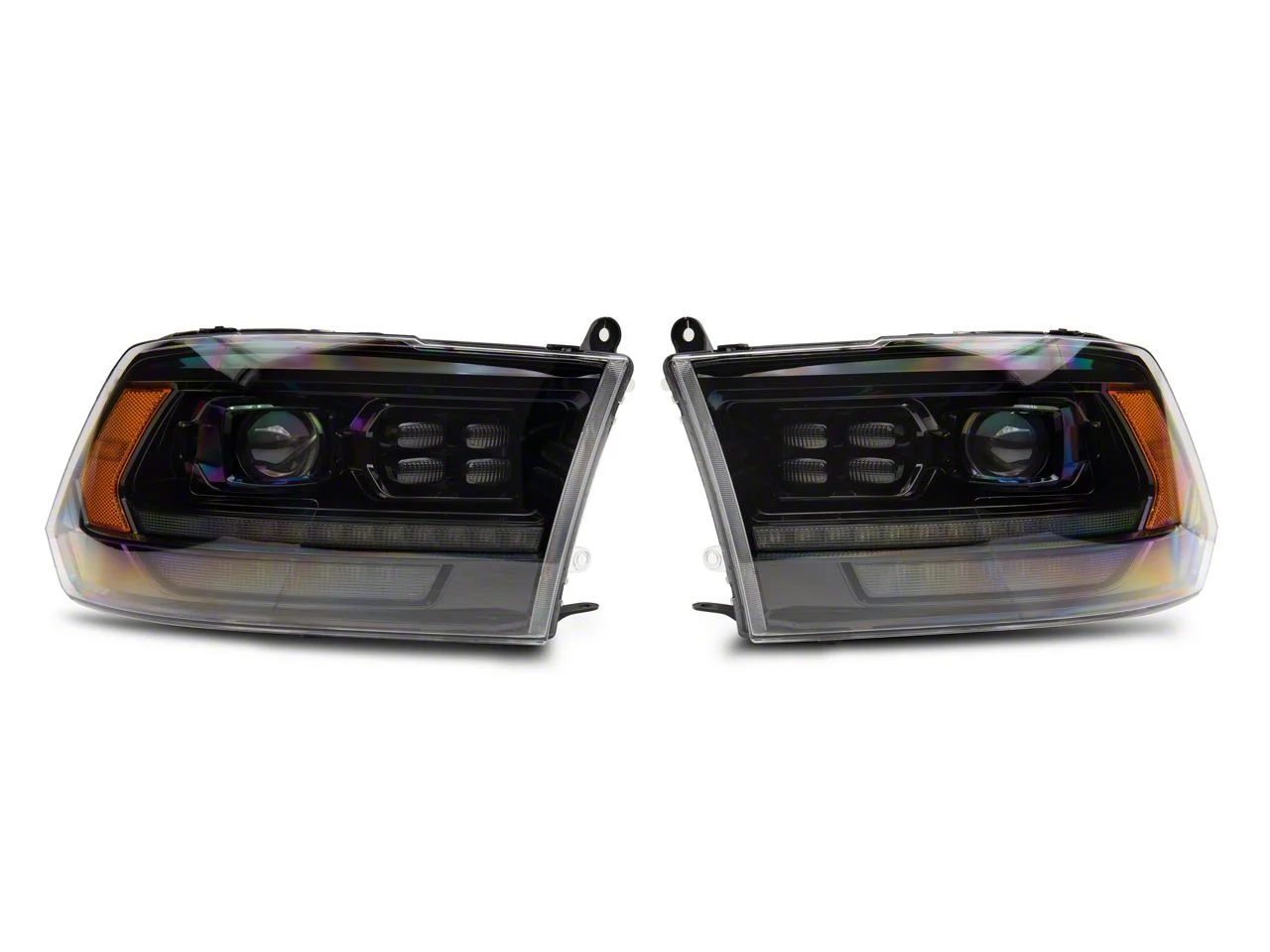 AlphaRex PRO-Series 2500 Style Projector Headlights; Alpha Black Housing; Clear Lens (13-18 RAM 1500 w/ Factory Projector Headlights)