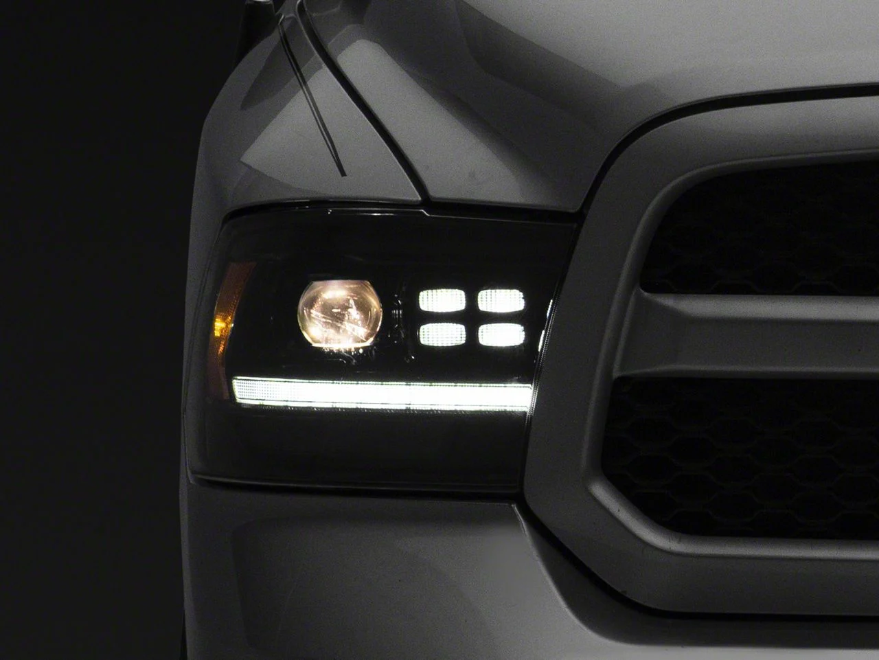 AlphaRex PRO-Series 2500 Style Projector Headlights; Alpha Black Housing; Clear Lens (09-18 RAM 1500 w/ Factory Halogen Non-Projector Headlights)
