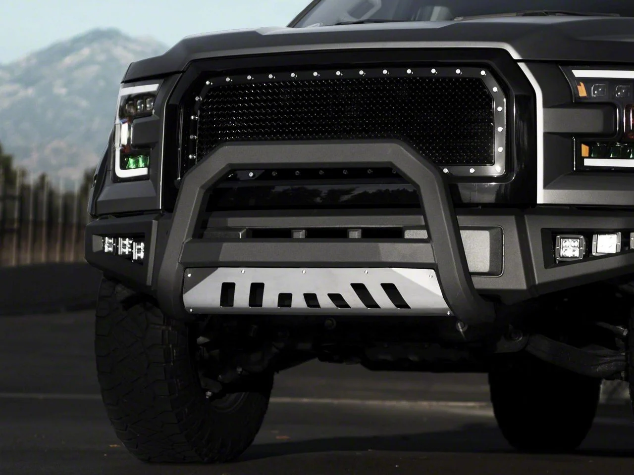 AR Series Bull Bar with Aluminum Skid Plate; Matte Black (07-10 Silverado 3500 HD)