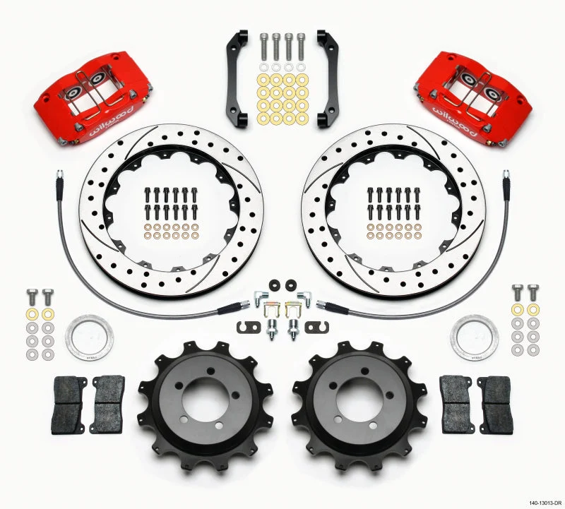 Wilwood Dynapro Radial Rear Kit 12.88in Drilled Red 2006-2007 Subaru WRX w/Lines