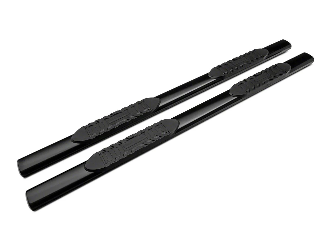 Barricade 5-Inch Oval Straight End Side Step Bars; Rocker Mount; Black (07-19 Sierra 2500 HD Crew Cab)