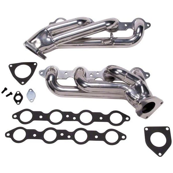 BBK 1-3/4-Inch Tuned Length Shorty Headers; Polished Silver Ceramic (07-09 6.0L Silverado 3500 HD)