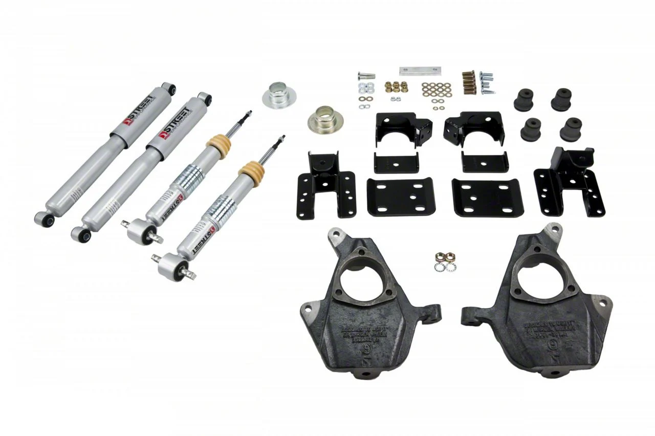 Belltech Lowering Kit with Street Performance Shocks; 2-Inch Front / 4-Inch Rear (16-18 4WD Sierra 1500 w/ Stock Cast Aluminum or Stamped Steel Control Arms, Excluding Denali)