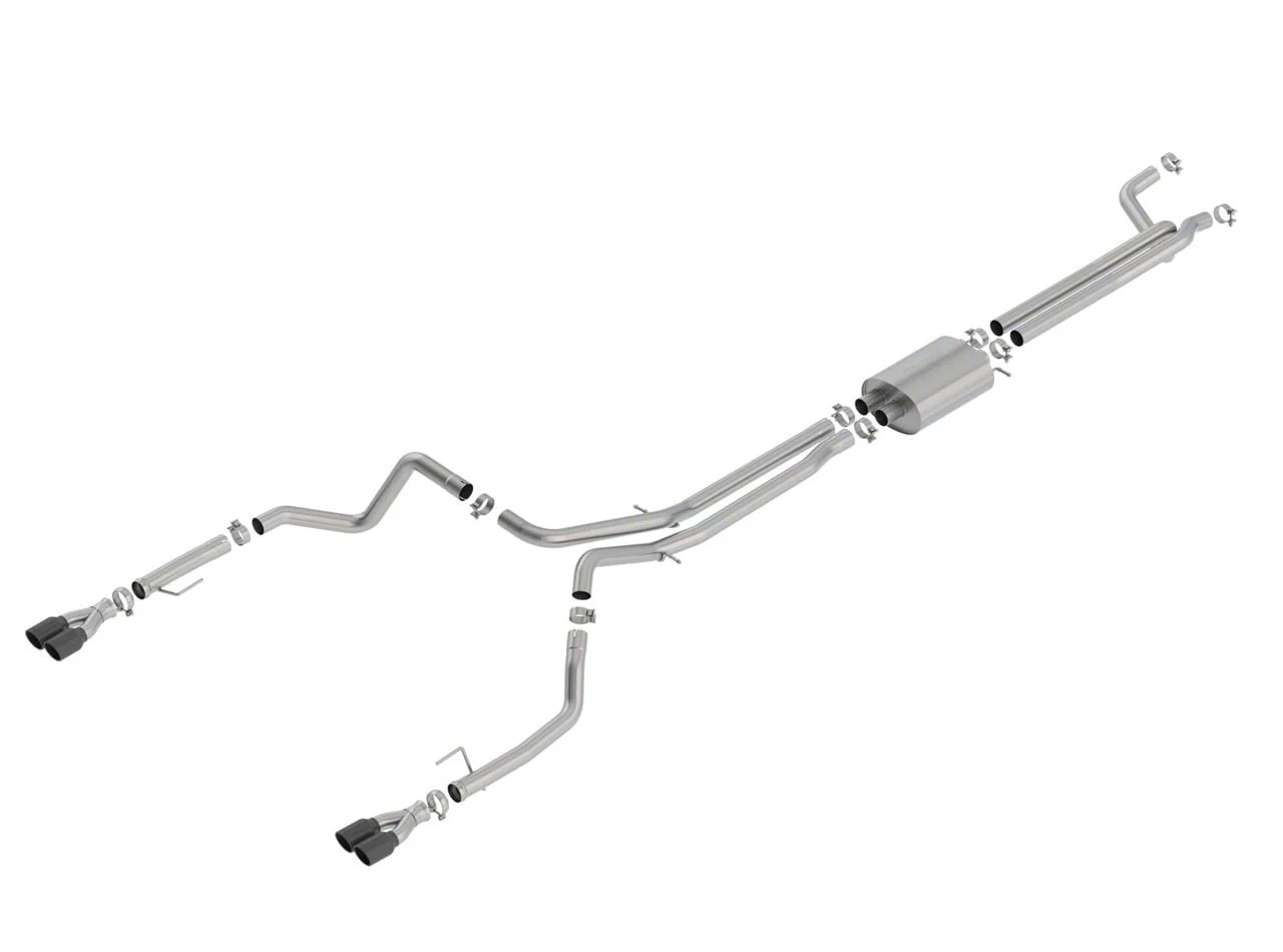 Borla S-Type True Dual Exhaust System with Quad Black Chrome; Rear Exit (19-23 6.2L Sierra 1500 w/ Factory Dual Exhaust, Excluding AT4X)