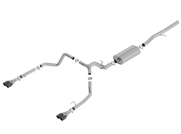 Borla Touring Dual Exhaust System with Quad Black Chrome Tips; Rear Exit (19-23 6.2L Sierra 1500 w/ Factory Dual Exhaust, Excluding AT4X)