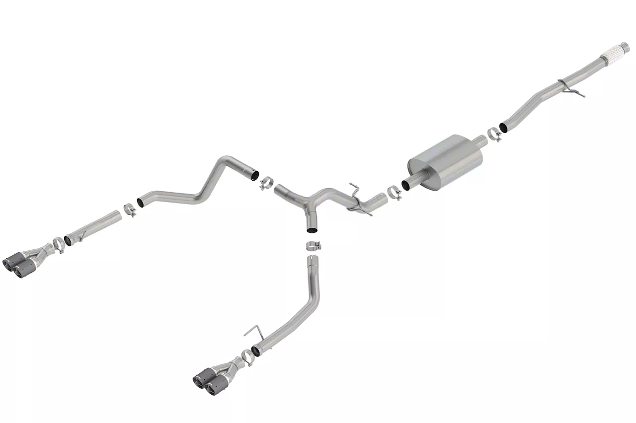Borla S-Type Dual Exhaust System with Carbon Fiber Tips; Rear Exit (19-26 5.3L Silverado 1500 w/ Factory Dual Exhaust)