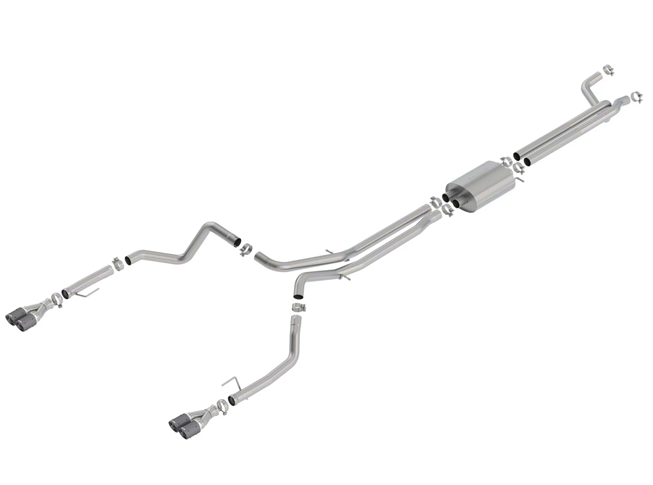 Borla S-Type True Dual Exhaust System with Quad Carbon Fiber; Rear Exit (19-23 6.2L Silverado 1500 w/ Factory Dual Exhaust, Excluding ZR2)