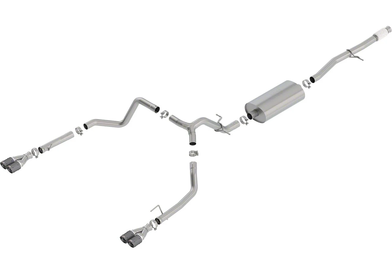 Borla Touring Dual Exhaust System with Carbon Fiber Tips; Rear Exit (19-26 5.3L Silverado 1500 w/ Factory Dual Exhaust)