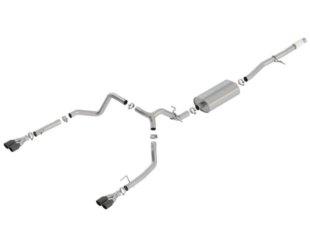 Borla Touring Dual Exhaust System with Quad Black Chrome Tips; Rear Exit (19-26 5.3L Silverado 1500 w/ Factory Dual Exhaust)