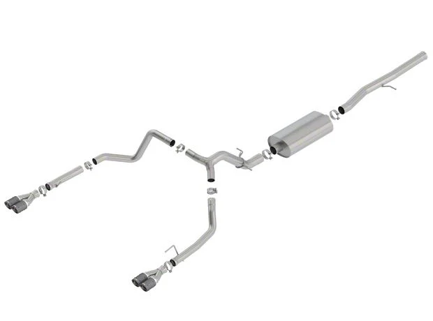 Borla Touring Dual Exhaust System with Quad Carbon Fiber Tips; Rear Exit (19-23 6.2L Silverado 1500 w/ Factory Dual Exhaust, Excluding ZR2)