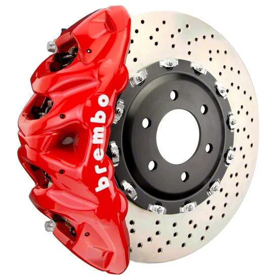 Brembo GT Series 8-Piston Front Big Brake Kit with 16.20-Inch 2-Piece Cross Drilled Rotors; Red Calipers (21-26 F-150, Excluding Raptor)