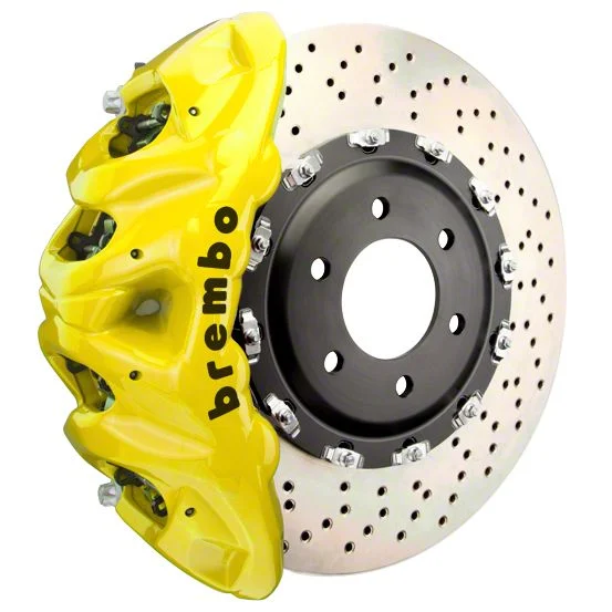 Brembo GT Series 8-Piston Front Big Brake Kit with 16.20-Inch 2-Piece Cross Drilled Rotors; Yellow Calipers (21-26 F-150, Excluding Raptor)