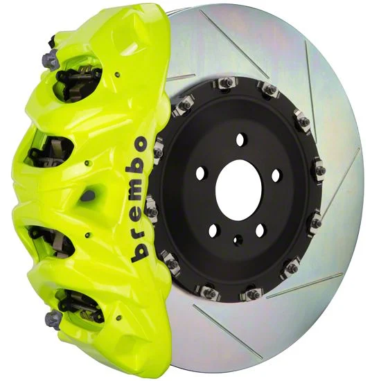 Brembo GT Series 8-Piston Front Big Brake Kit with 16.20-Inch 2-Piece Type 1 Slotted Rotors; Fluorescent Yellow Calipers (21-25 F-150, Excluding Raptor)