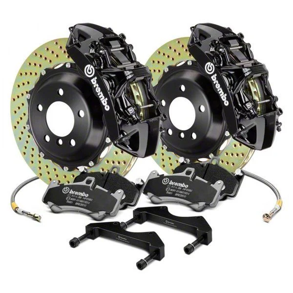 Brembo GT Series 6-Piston Front Big Brake Kit with 15-Inch 2-Piece Cross Drilled Rotors; Black Calipers (19-26 Sierra 1500)