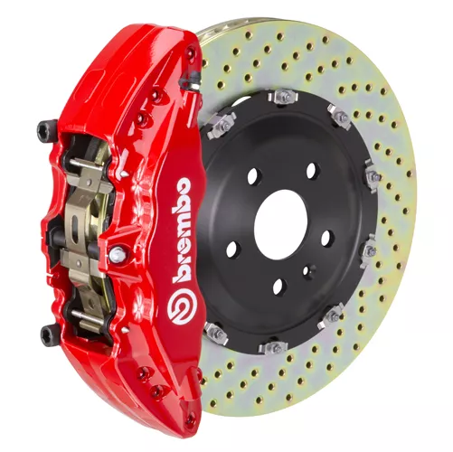 Brembo GT Series 6-Piston Front Big Brake Kit with 15-Inch 2-Piece Cross Drilled Rotors; Red Calipers (19-26 Sierra 1500)