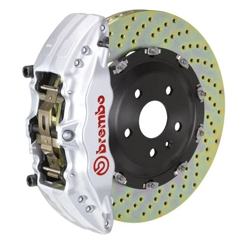 Brembo GT Series 6-Piston Front Big Brake Kit with 15-Inch 2-Piece Cross Drilled Rotors; Silver Calipers (19-26 Sierra 1500)