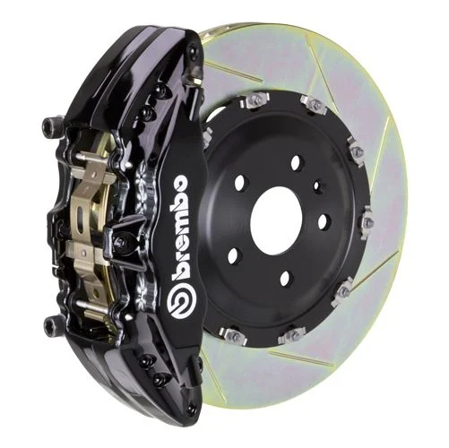 Brembo GT Series 6-Piston Front Big Brake Kit with 15-Inch 2-Piece Type 1 Slotted Rotors; Black Calipers (21-26 Tahoe)