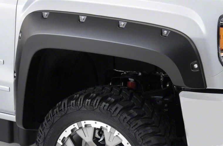 Bushwacker Pocket Style Fender Flares; Front and Rear; Onyx Black (17-19 Sierra 2500 HD)