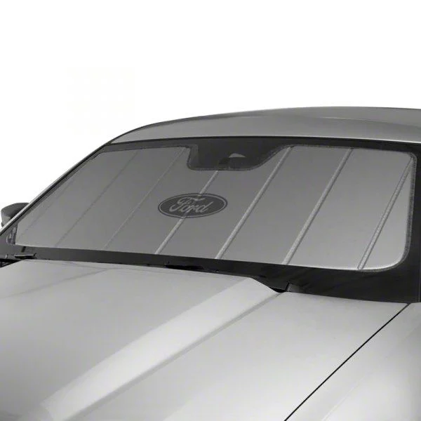 Covercraft UVS100 Heat Shield Custom Sunscreen with Black Ford Oval Logo; Silver (15-20 F-150 w/o Mirror Camera)