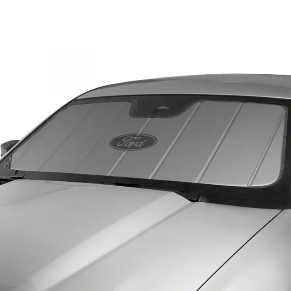 Covercraft UVS100 Heat Shield Custom Sunscreen with Black Ford Oval Logo; Silver (15-20 F-150 w/ Mirror Camera)