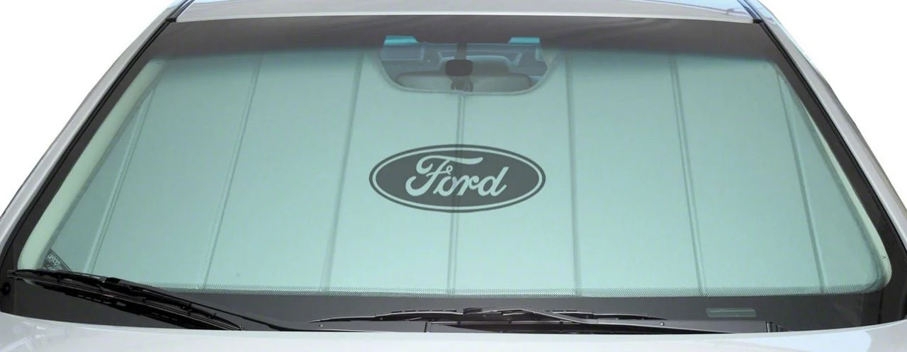 Covercraft UVS100 Heat Shield Custom Sunscreen with Black Ford Oval Logo; Silver (11-16 F-250 Super Duty)