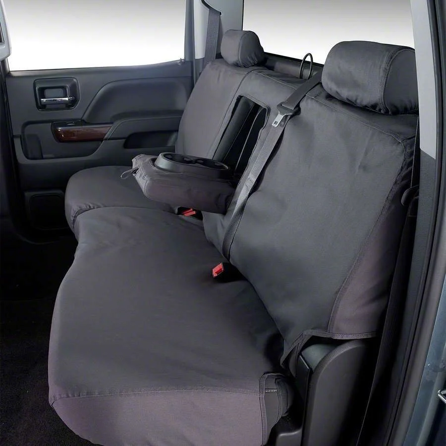 Covercraft Seat Saver Polycotton Custom Second Row Seat Cover; Gray (19-26 Sierra 1500 Double Cab, Crew Cab w/ 60/40 Split Cushion Bench Seat & Fold-Down Armrest)