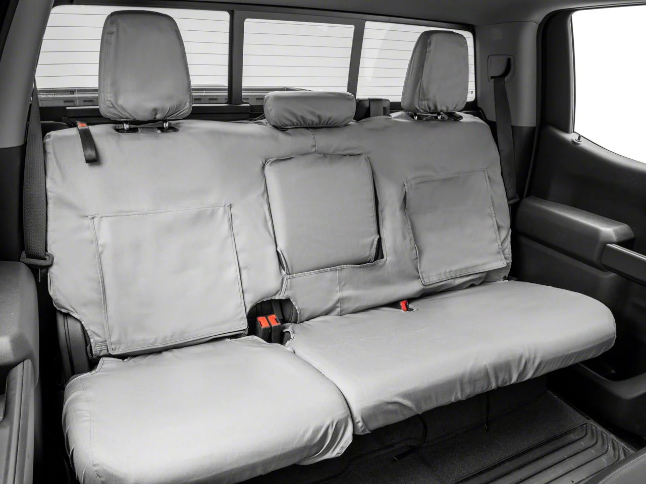 Covercraft Seat Saver Polycotton Custom Second Row Seat Cover; Gray (19-26 Silverado 1500 Double Cab, Crew Cab w/ 60/40 Split Cushion Bench Seat & Fold-Down Armrest)