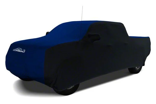 Coverking Satin Stretch Indoor Car Cover; Black/Impact Blue (19-26 Silverado 1500 Crew Cab w/ Non-Towing Mirrors)