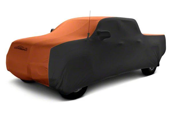 Coverking Satin Stretch Indoor Car Cover; Black/Inferno Orange (15-19 Silverado 2500 HD Crew Cab)