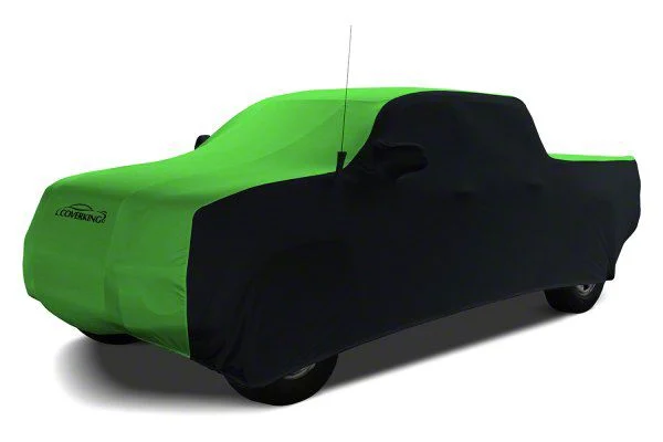 Coverking Satin Stretch Indoor Car Cover; Black/Synergy Green (15-19 Silverado 2500 HD Crew Cab)