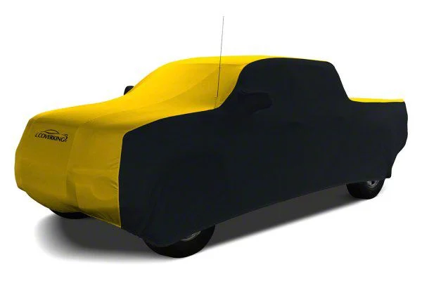 Coverking Satin Stretch Indoor Car Cover; Black/Velocity Yellow (15-19 Silverado 2500 HD Crew Cab)
