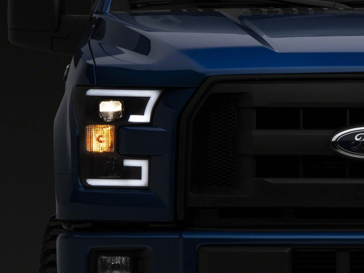 Light Bar DRL Projector Headlights; Black Housing; Clear Lens (15-17 F-150 w/ Factory Halogen Headlights)