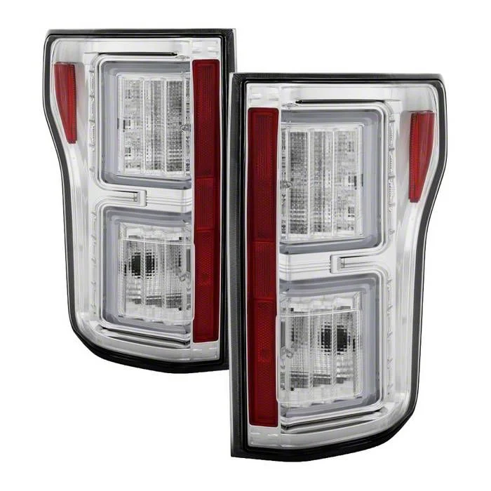 Light Bar LED Tail Lights; Chrome Housing; Clear Lens (18-20 F-150 w/ Factory Halogen Non-BLIS Tail Lights)
