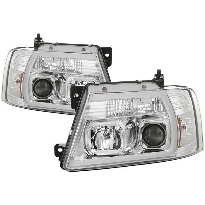 Light Bar Projector Headlights; Chrome Housing; Clear Lens (04-08 F-150)