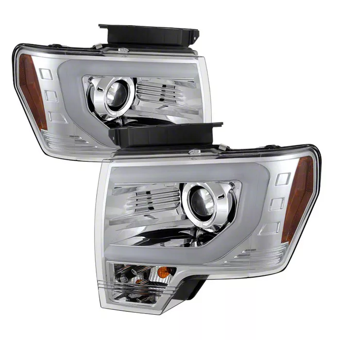Light Bar DRL Projector Headlights; Chrome Housing; Clear Lens (13-14 F-150 w/ Factory Projector/HID Headlights)