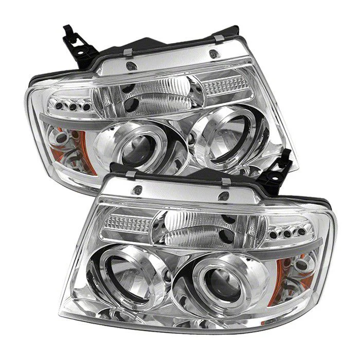Version 2 LED Halo Projector Headlights; Chrome Housing; Clear Lens (04-08 F-150)