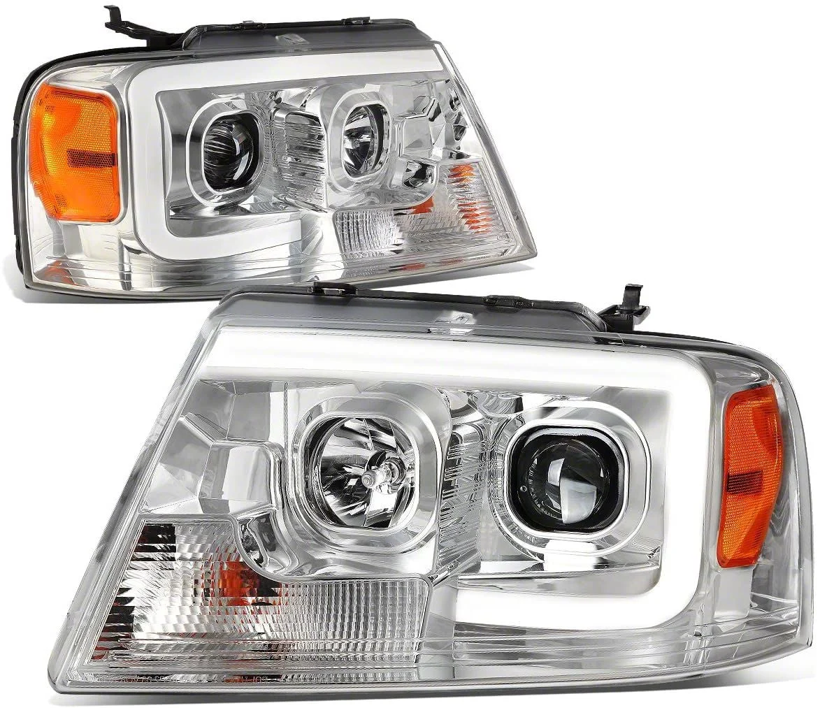 LED DRL G2 Projector Headlights with Amber Corner Lights; Chrome Housing; Clear Lens (04-08 F-150)