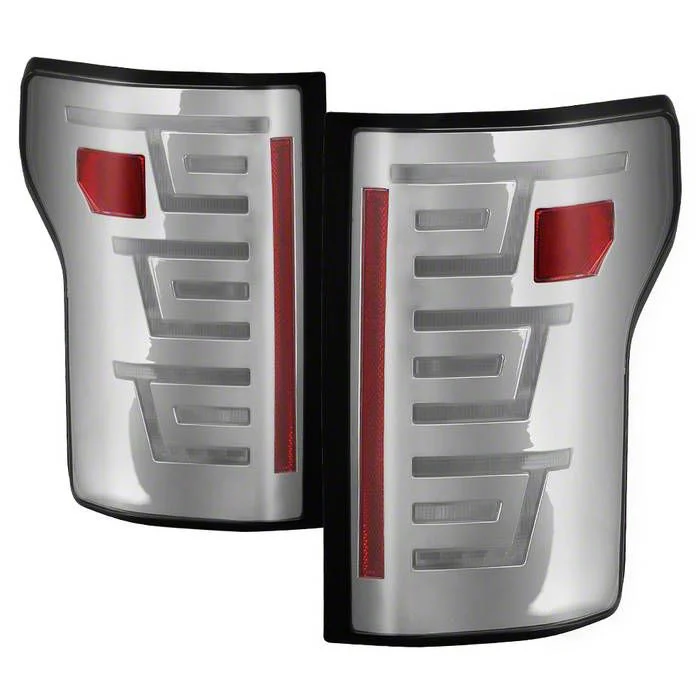 Light Bar LED Tail Lights; Chrome Housing; Clear Lens (15-17 F-150 w/ Factory Halogen Non-BLIS Tail Lights)