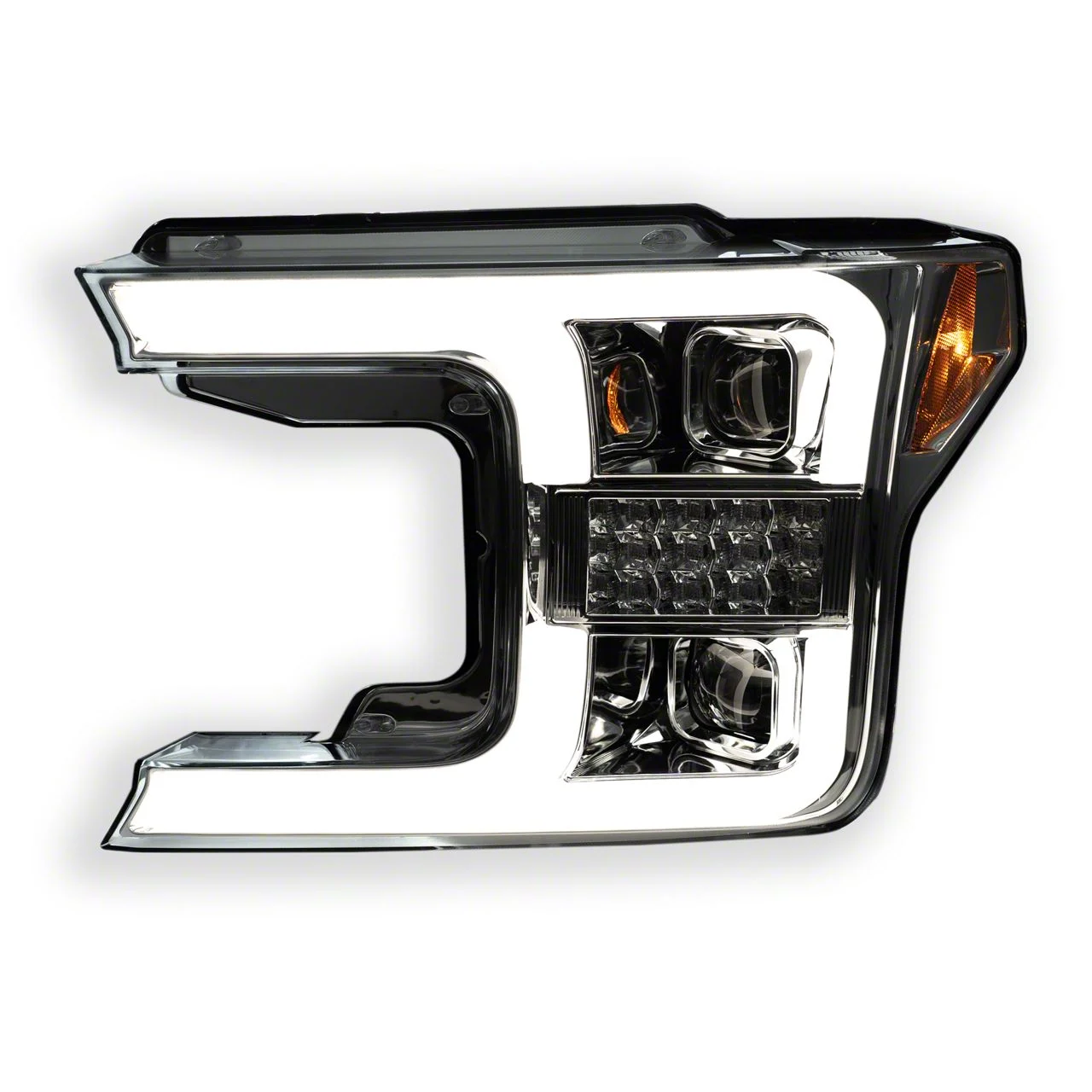 OLED DRL Projector Headlights; Chrome Housing; Clear Lens (18-20 F-150 w/ Factory Halogen Headlights)