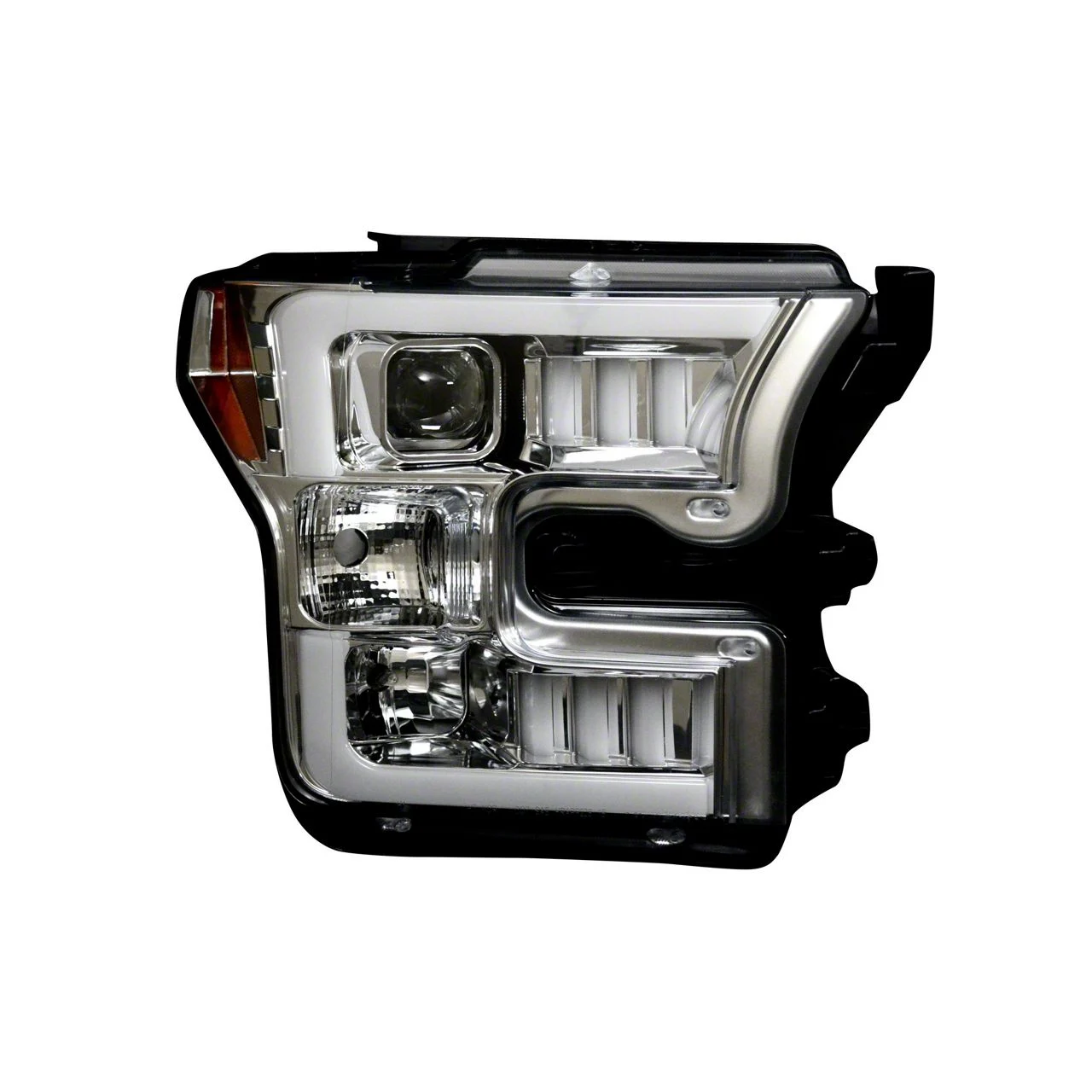 OLED DRL Projector Headlights with LED Turn Signals; Chrome Housing; Clear Lens (15-17 F-150 w/ Factory Halogen Headlights)