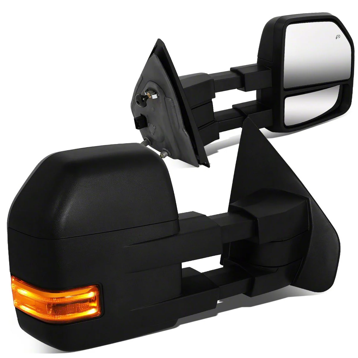 Powered Heated Towing Mirrors with Amber Turn Signals and Puddle Lights; Black (04-14 F-150)